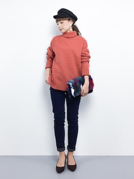 「ファークラッチ」｜「アイテム（キャスケット）」を使った、ayumi  sato さん（レディース・155cm）の秋コーディネート