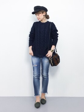 「アイテム（ローファー、グリーン系）」を使った、ayumi  sato さん（レディース・155cm）の冬コーディネート