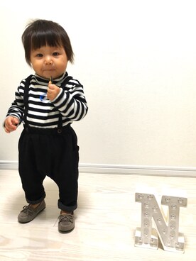 「ボーター」｜「アイテム（モカシン/デッキシューズ）」を使った、N☺︎chanさん（キッズ・80cm）の秋コーディネート