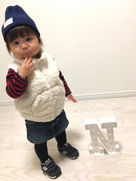 「アイテム（タイツ/ストッキング、ブルー系）」を使った、N☺︎chanさん（キッズ・80cm）の秋コーディネート