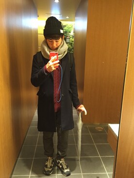 「アイテム（トレンチコート、ブルー系）」を使った、Nagiさん（メンズ・165cm）の冬コーディネート