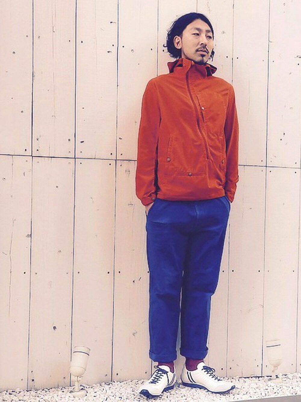 「sporty、sneakers、ホワイトスニーカー、Patrick、パトリック、ストレッチパンツ、春コーデ、休日スタイル、スポーツmix」｜「PATRICKのアイテム（ブルゾン、オレンジ系）」を使った、LB_YAMAMOTOさん（メンズ・178cm）の冬コーディネートの1枚目の写真