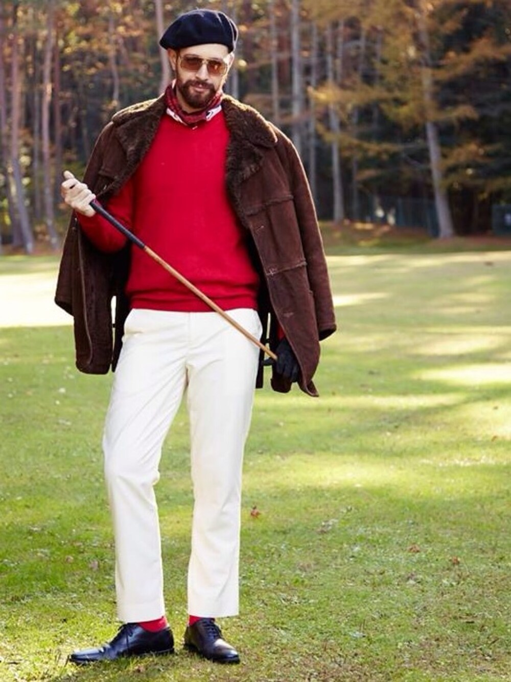 「American Apparel、GOLF、red、vintage、knit、scarf、HATENUDE」｜「American Apparelのアイテム（シャツ/ブラウス、ピンク系）」を使った、Shin Leo Kimuraさん（メンズ・189cm）の秋コーディネートの1枚目の写真