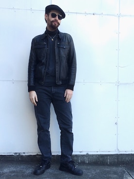 「NEW ERA（ニューエラ）のアイテム（ハンチング/ベレー帽）」を使った、Shin Leo Kimuraさん（メンズ・189cm）の冬コーディネート