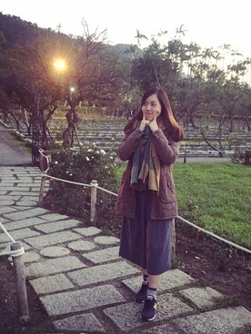 「アイテム（ミリタリージャケット、ブラウン系）」を使った、Tiffany Liangさん（レディース・158cm）の秋コーディネート