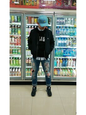 「B-SIDE（ビーサイド）のアイテム（帽子）」を使った、voyagebさん（メンズ・172cm）の冬コーディネート