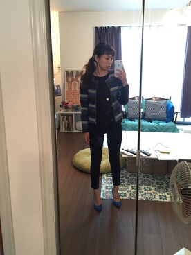 「ブルー×ブラック」｜「アイテム（ノーカラージャケット）」を使った、chara5814 さん（レディース・154cm）の秋コーディネート