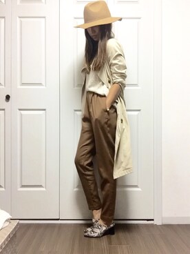 「ブラウンパンツ」｜「アイテム（トレンチコート）」を使った、chara5814 さん（レディース・154cm）の秋コーディネート