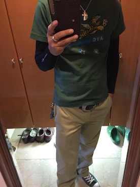 「Buzz Rickson's（バズリクソンズ）のアイテム（Tシャツ/カットソー）」を使った、Takashi Okunoさん（メンズ・170cm）の春コーディネート