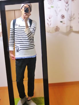 「A（エィス）のアイテム（パンツ）」を使った、にこさん（メンズ・185cm）の春コーディネート
