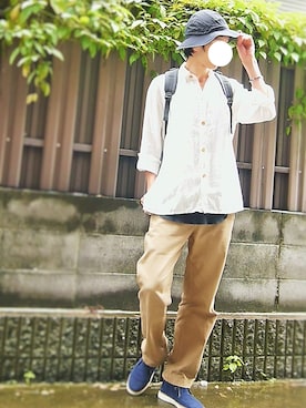 「Be Positive（ビーポジティブ）のアイテム」を使った、にこさん（メンズ・185cm）の秋コーディネート
