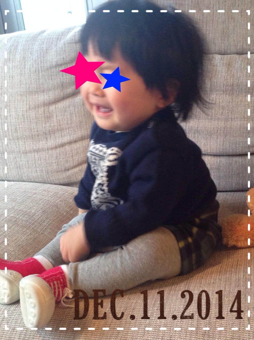 「ZARA KIDSのZARA
（ニット/セーター、ブルー系）」を使った、LICOさん（キッズ・80cm）の冬コーディネートの1枚目の写真