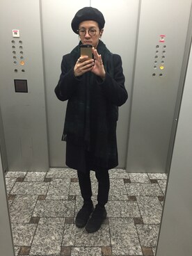「JIL SANDER（ジルサンダー）のアイテム（チェスターコート）」を使った、keiさん（メンズ・171cm）の冬コーディネート
