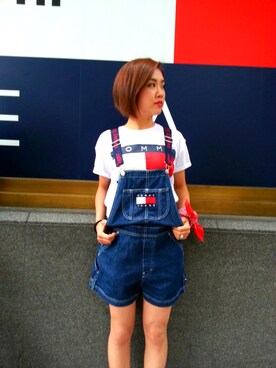 「TOMMY HILFIGER」｜「アイテム（サロペット/オーバーオール）」を使った、ARIさん（レディース・160cm）の夏コーディネート
