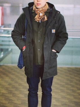 「Carhartt WIP（カーハートダブリューアイピー）のアイテム（ダウンジャケット/コート）」を使った、Kinam Kimさん（メンズ・183cm）の秋コーディネート