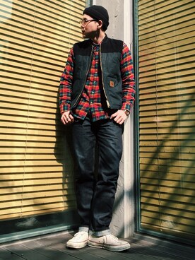 「Carhartt WIP（カーハートダブリューアイピー）のアイテム（ダウンベスト）」を使った、Kinam Kimさん（メンズ・183cm）の春コーディネート