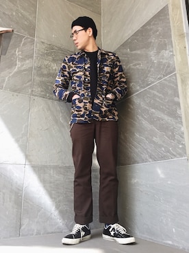 「BRIXTON（ブリクストン）のアイテム（パンツ）」を使った、Kinam Kimさん（メンズ・183cm）の春コーディネート