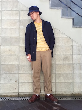 「BRIXTON（ブリクストン）のアイテム（パンツ）」を使った、Kinam Kimさん（メンズ・183cm）の秋コーディネート