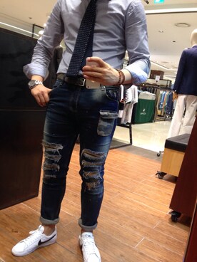 「distressed jeans」｜o.jhoonさん（メンズ・174cm）の夏コーディネート