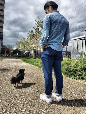 「Simplicite（サンプリシテ）のアイテム（パンツ）」を使った、HIGEMEGANEさん（メンズ・170cm）の春コーディネート