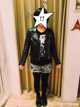 「ライブ」｜「アイテム（ライダースジャケット）」を使った、takeさん（レディース・157cm）の春コーディネート