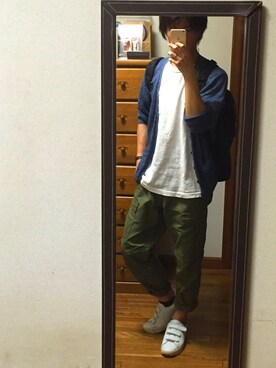 「GLOBAL WORK（グローバルワーク）の【GLOBAL WORK】VTGツイルカーゴパンツ/530321（カーゴパンツ）」を使った、あしゅんさん（メンズ・172cm）の春コーディネート