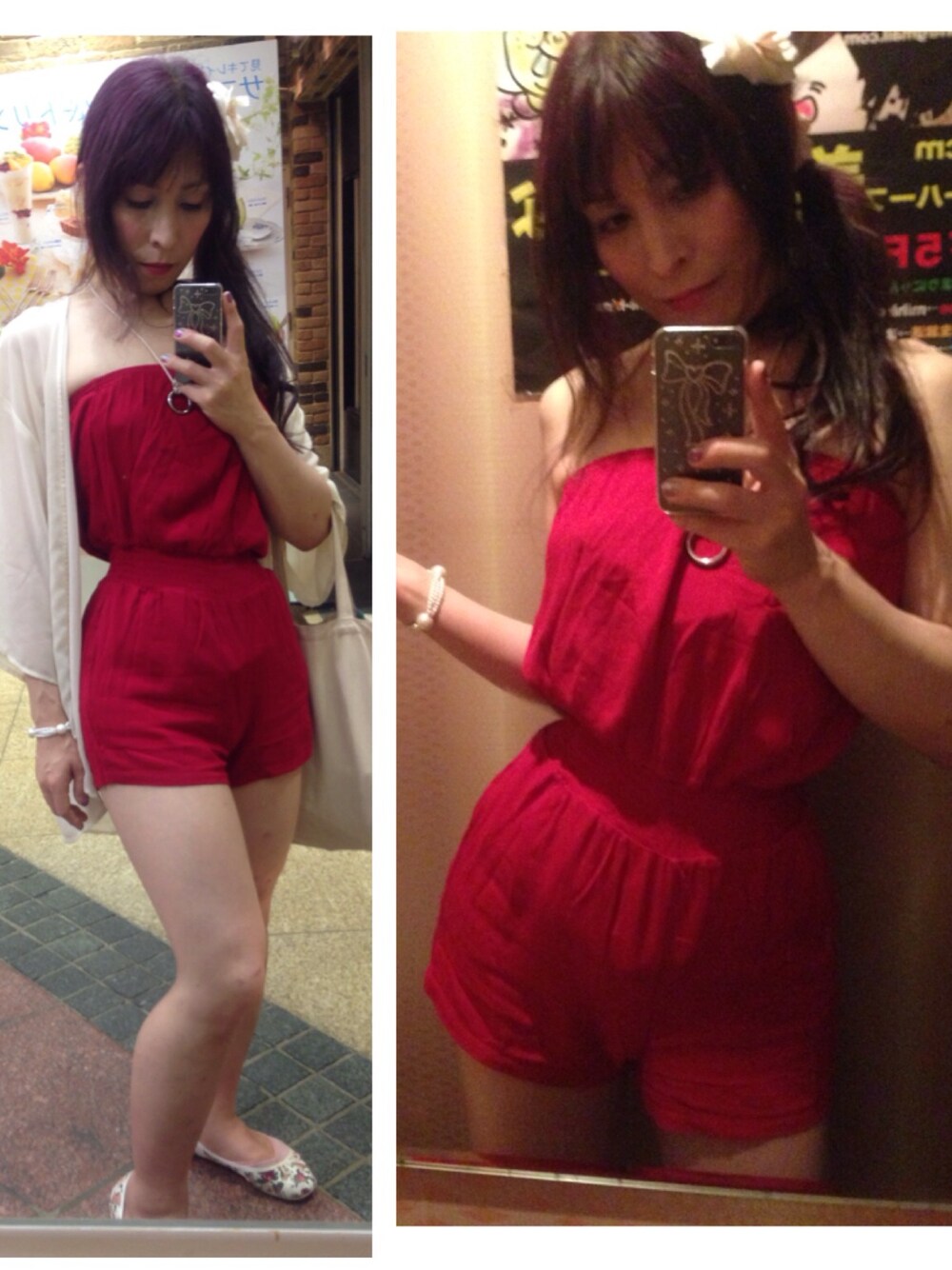 「パンプス、赤、コンビネゾン、シースルー」｜「FOREVER 21のコンビネゾン（ワンピース、レッド系）」を使った、冬野二葉さん（メンズ・168cm）の夏コーディネートの1枚目の写真