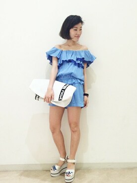 「blue」｜「アイテム（つなぎ/オールインワン）」を使った、suzukiさん（レディース・162cm）の夏コーディネート