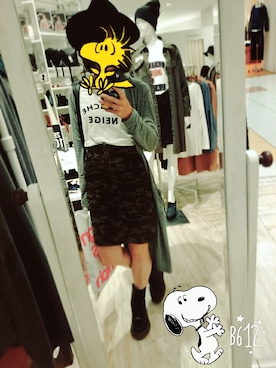 「迷彩スカート」｜「アイテム（その他アウター）」を使った、かーやんさん（レディース・151cm）の秋コーディネート
