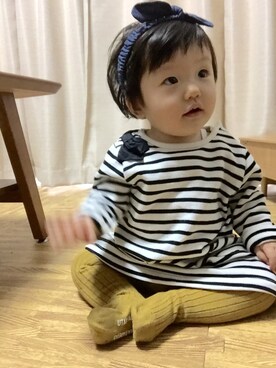 「アイテム（ヘアアクセサリー、ブルー系）」を使った、☆ochibi☆さん（キッズ・70cm）の秋コーディネート