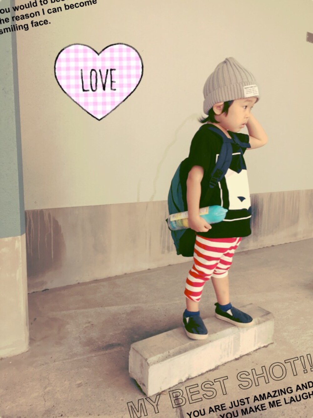 「キッズファッション、プチプラ、男の子コーデ、2歳10ヶ月」｜「韓国子供服のアイテム（Tシャツ/カットソー、ブラック系）」を使った、s ☆ MOMOさん（キッズ・90cm）の秋コーディネートの1枚目の写真