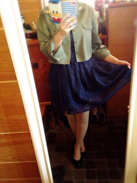 「dazzlin（ダズリン）の袖フリルレースOP（ワンピース、ブルー系）」を使った、ともこさん（レディース・154cm）の春コーディネート