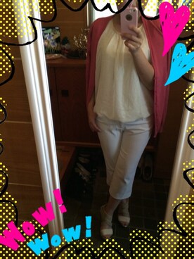 「dazzlin（ダズリン）のVネックシンプルカーディガン（カーディガン/ボレロ、ピンク系）」を使った、ともこさん（レディース・154cm）の春コーディネート