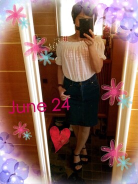 「dazzlin（ダズリン）のギンガムチェックビスチェ（その他トップス、レッド系）」を使った、ともこさん（レディース・154cm）の夏コーディネート