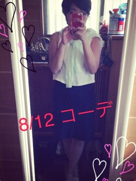 「dazzlin（ダズリン）のクルーネックカーディガン（カーディガン/ボレロ、グリーン系）」を使った、ともこさん（レディース・154cm）の夏コーディネート