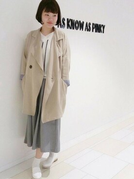「AS KNOW AS PINKY（アズノゥアズピンキー）のアイテム（ステンカラーコート）」を使った、TANAKAさん（レディース・164cm）の春コーディネート