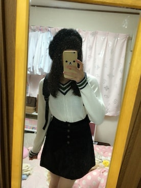 「ラインニット」｜「アイテム（ハンチング/ベレー帽）」を使った、希望さん（レディース・161cm）の夏コーディネート