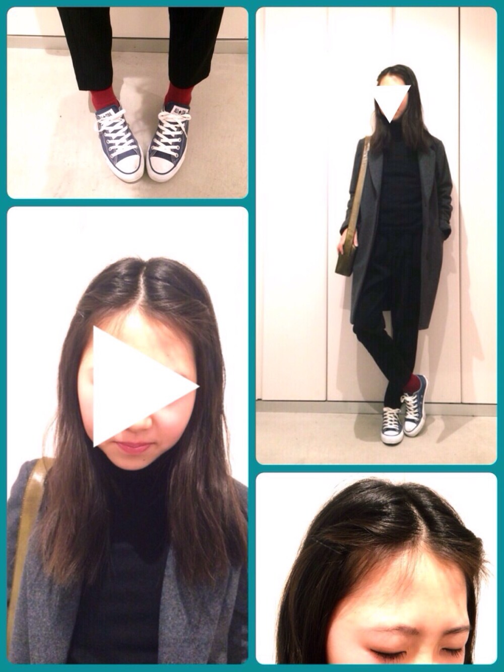 ブルー系のスニーカー、ブラック系のその他パンツ、ブラック系のニット/セーターを着用したレディースの冬コーディネートの1枚目の写真