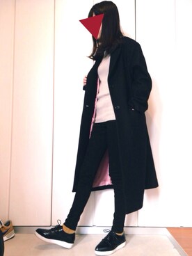 「AS KNOW AS plus（アズノゥアズプラス）のアイテム（チェスターコート）」を使った、りりーさん（レディース・163cm）の冬コーディネート