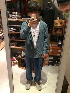 「アイテム（パーカー、グリーン系）」を使った、nkm420さん（メンズ・160cm）の秋コーディネート