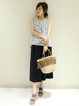 「ガウチョパンツ」｜「アイテム（ホワイト系）」を使った、maiさん（レディース・158cm）の春コーディネート