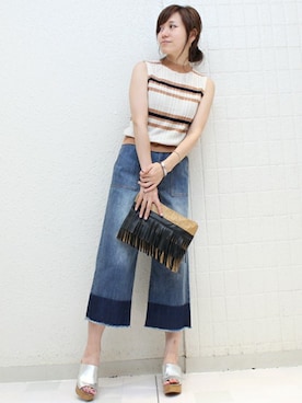 「リブニット」｜maiさん（レディース・158cm）の夏コーディネート