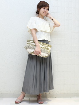 「クロップドトップス」｜「アイテム（スカート）」を使った、maiさん（レディース・158cm）の夏コーディネート