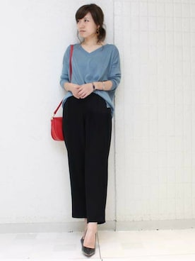 「Vネック」｜maiさん（レディース・158cm）の秋コーディネート