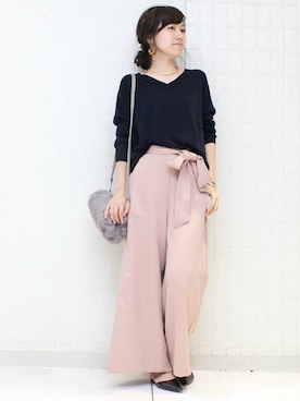 「Vネック」｜maiさん（レディース・158cm）の秋コーディネート