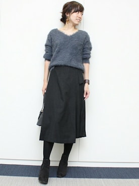 「Vネック」｜maiさん（レディース・158cm）の冬コーディネート
