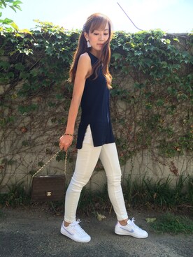 「UNIQLO（ユニクロ）のアイテム（Tシャツ/カットソー、ブルー系）」を使った、honey.さん（レディース・168cm）の夏コーディネート