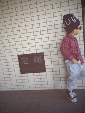 「UU（ユニクロ　アンダーカバー）のアイテム（帽子）」を使った、Ikue.uさん（キッズ・100cm）の秋コーディネート