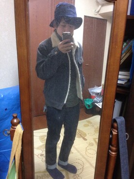「Lee（リー）のアイテム（ライダースジャケット）」を使った、b-tomoyaさん（メンズ・162cm）の冬コーディネート