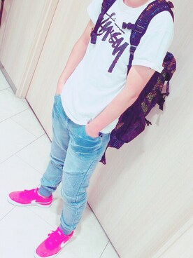 「STUSSY（ステューシー）のStock Tee（Tシャツ/カットソー、ホワイト系）」を使った、ゆーだいさん（メンズ・167cm）の夏コーディネート